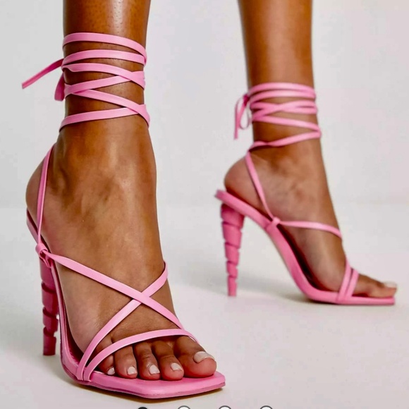 Public Desire Shoes - Public Desire women's pink lace up Unicorn heels size 9 NWOT